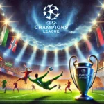 DALL&middot;E 2025-01-23 11.39.30 - A vibrant illustration of a UEFA Champions League scene, showcasing a grand football stadium illuminated under bright floodlights, packed with cheerin